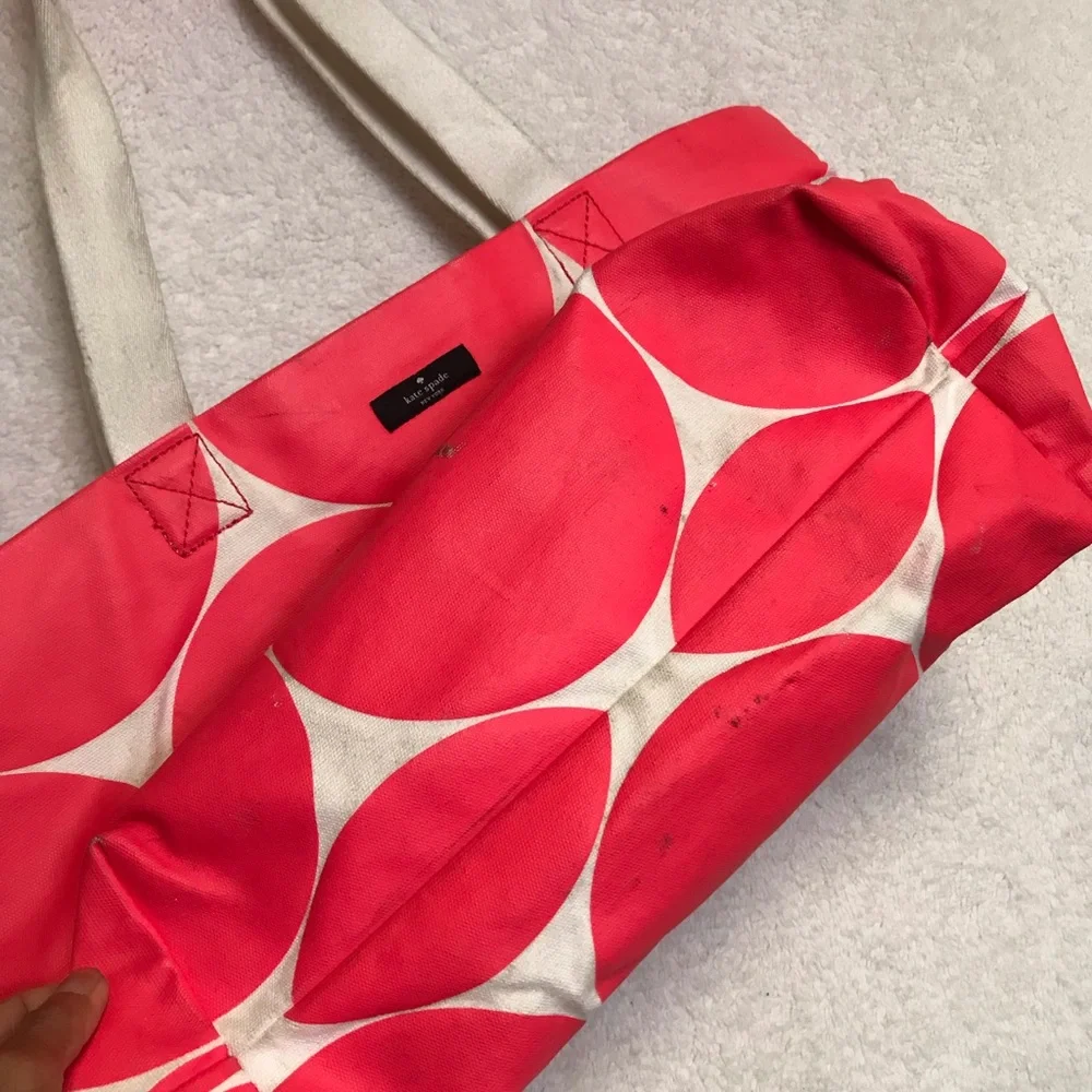 kate spade coral and cream large dot canvas tote - Picture 4 of 8
